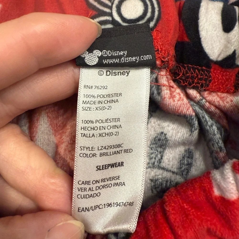 Disney Mickey Mouse Pajama Pants with elastic waist Red black & white Size XS - Picture 7 of 8
